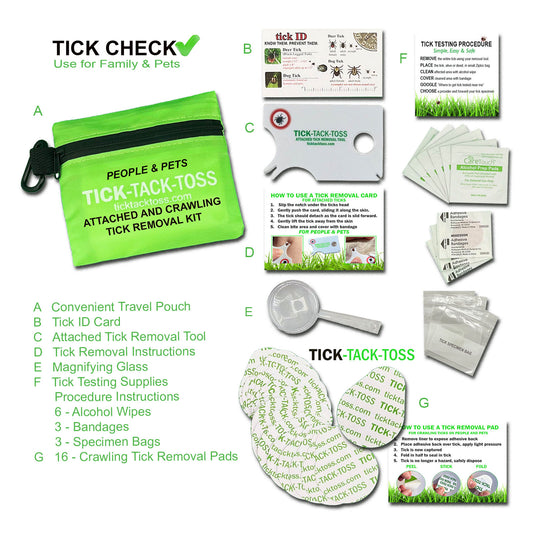Attached & Crawling Tick Removal Kit - Travel Pouch with 16 Crawling Tick Removal Pads