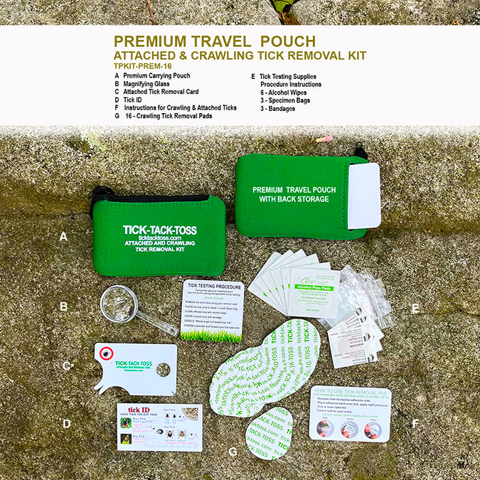 Attached & Crawling Tick Removal Kit - Premium Travel Pouch with 16 Crawling Tick Removal Pads