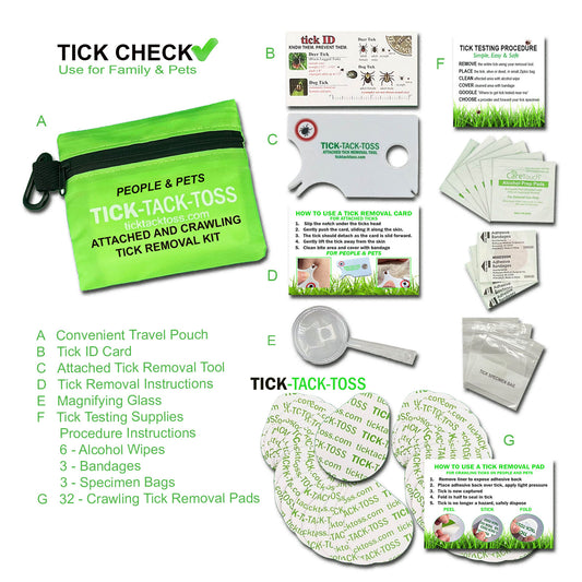 Attached & Crawling Tick Removal Kit -Travel Pouch with 32 Crawling Tick Removal Pads