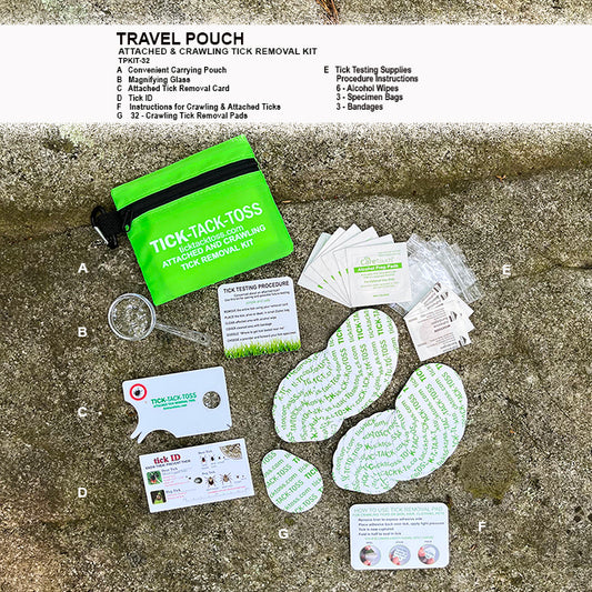 Attached & Crawling Tick Removal Kit -Travel Pouch with 32 Crawling Tick Removal Pads