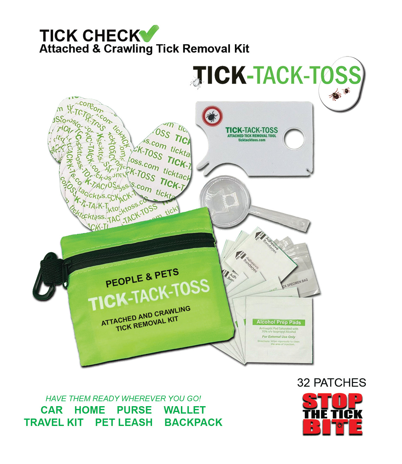 Attached & Crawling Tick Removal Kit -Travel Pouch with 32 Crawling Tick Removal Pads