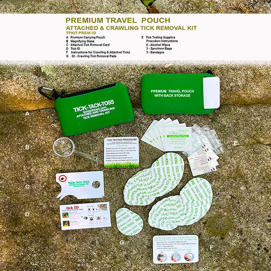 Attached & Crawling Tick Removal Kit - Premium Travel Pouch with 32 Crawling Tick Removal Pads